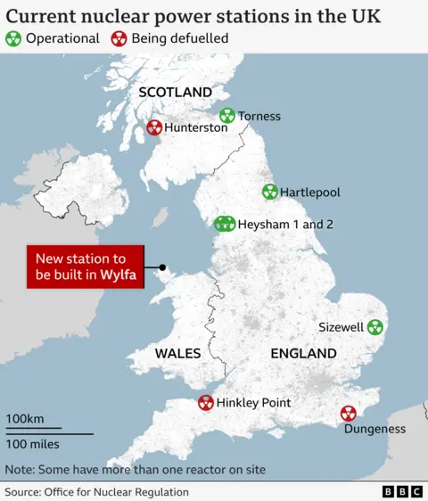 Map showing the location of nuclear power stations in the UK
