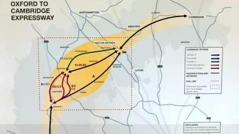 Highways England Oxford to Cambridge Expressway route options