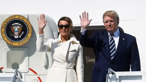 Ronald Grant Donald Trump and Melania Trump leave Air Force One at Shannon Airport