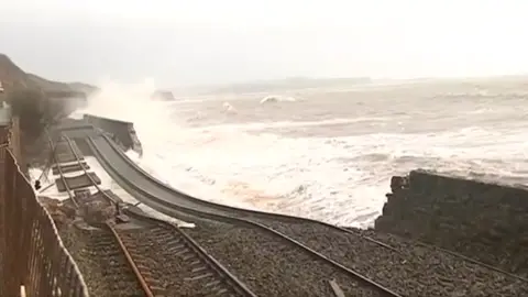 BBC Dawlish rail line after sea damage