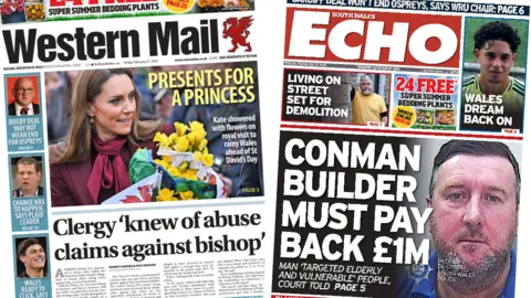 The front pages of Western Mail and South Wales Echo