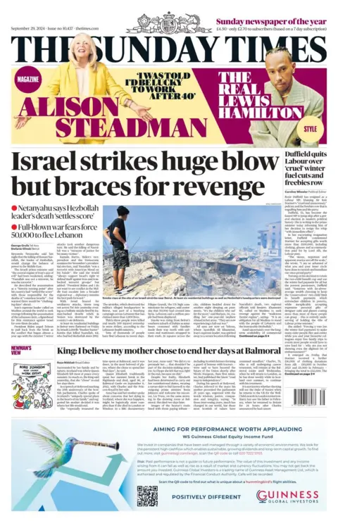 Front page of the Sunday Times for 29 September