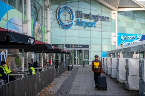 Getty Images Exterior of Birmingham airport with signage