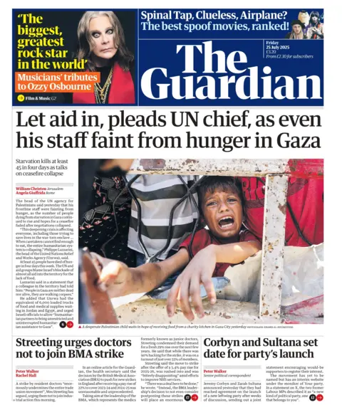  "Let aid in, pleads UN chief, as even his staff faint from hunger in Gaza". 