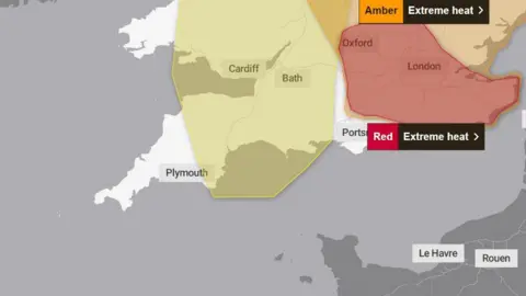 Met Office A met office map showing the location of three different weather warnings