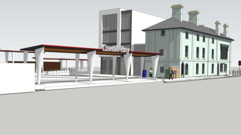 An artist impression of the redeveloped station at Cardiff Bay