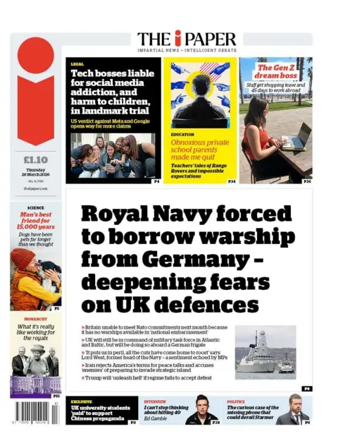  "Royal Navy forced to borrow warship from Germany - deepening fears on UK defences."