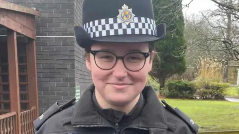 Northumbria Police Jess Turnbull, wearing constabulary  azygous   and smiling.