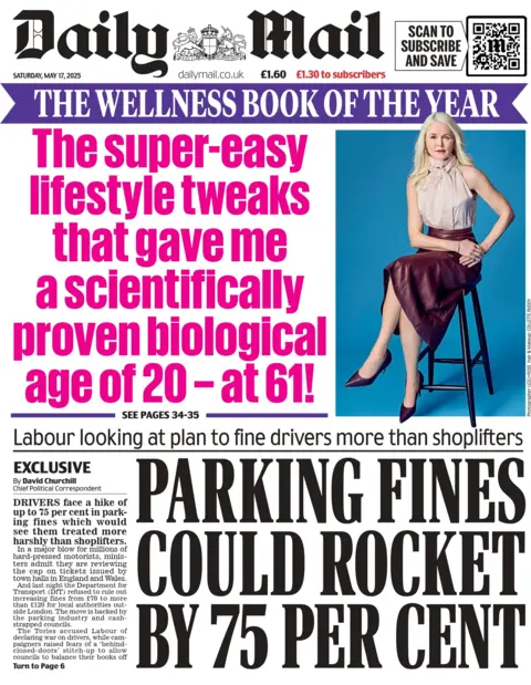 Front page of the Daily Mail reads "Parking fines could rocket by 75 per cent".