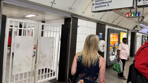 Closed gates inside Oxford Circus station