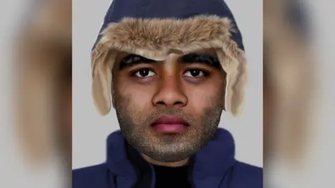 MET POLICE Police e-fit of a man wearing blue coat with fur hood wanted in connection with indecent exposure offences