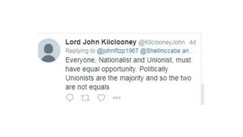 Lord Kilclooney's tweet at the weekend