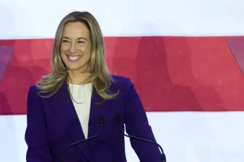 Reuters Mikie Sherrill giving victory speech after winning governor's race in New Jersey