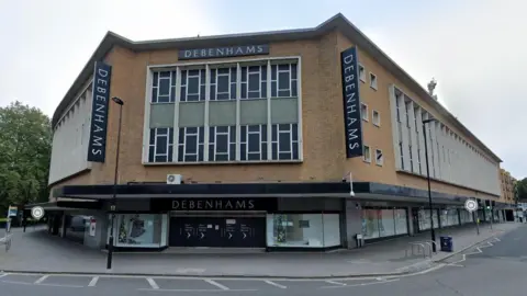 Google The facade of the Debenhams store in Southampton, as seen from the roundabout on Queensway. To the left there is a tree in Hoglands park.