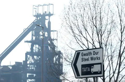 Reuters A sign at the Tata Steel works in Port Talbot