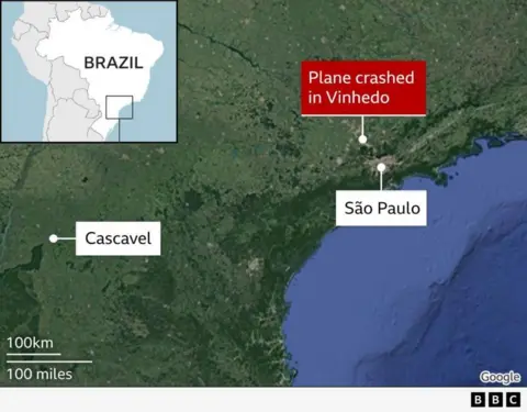 Map of plane crash in Brazil