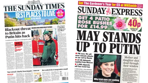 Sunday Times and Sunday Express front pages for 18/03/18