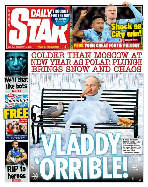 "Vladdy 'orrible" headlines the Daily Star 