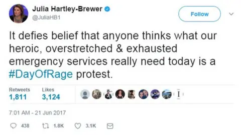 @JuliaHB1 Julia Hartley Brewer tweets: "It defies belief that anyone thinks what our heroic, overstretched and exhausted emergency services really need today is a Day of Rage protest"