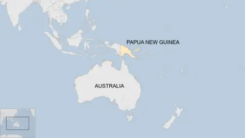 Map showing Papua New Guinea and Australia