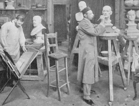 Getty Images Preparing models at Madame Tussaud's, London, circa 1903 (1903). John Theodore Tussaud (1858-1943), sculptor, manager and chief artist of Madame Tussaud's at work