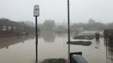 BBC/Victoria Scheer The aftermath in Catcliffe, Rotherham, following flooding caused by Storm Babet