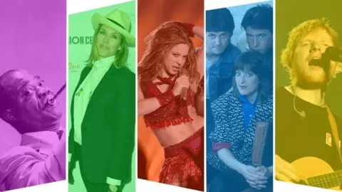 Getty Images Do Louis Armstrong, Cerys Matthews, Shakira, Katrina and the Waves and Ed Sheeran