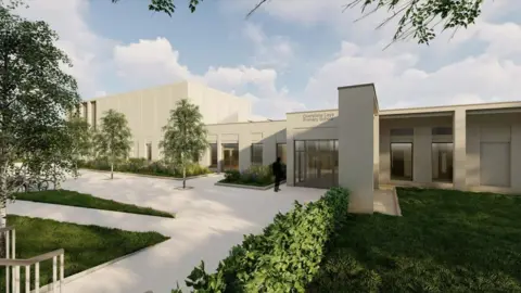 West Northamptonshire Council Grey-coloured modern school building with high windows