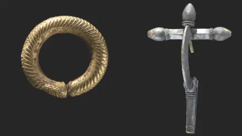 Amgueddfa Cymru – National Museum Wales  Gold penannular ring and silver brooch