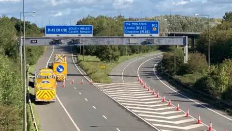 BBC Picture of empty motorway with cones off