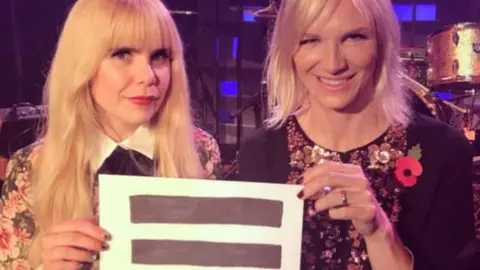 @jowhiley Screenshot of Jo Whiley's Twitter pic of herself and Paloma Faith