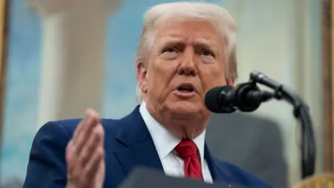 US President Donald Trump speaks at the swearing-in ceremony for Jeanine Pirro.
