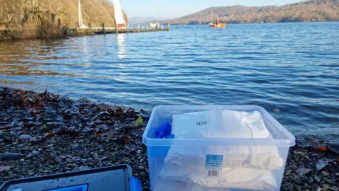 Wayne Singleton Water sample kit on the shore at Windermere