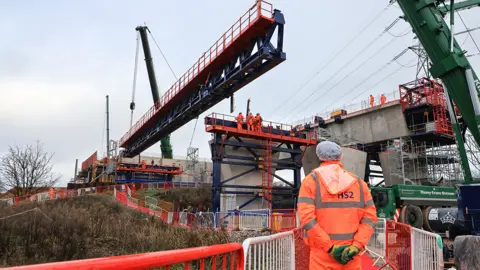 HS2 A crane moving parts of the viaduct