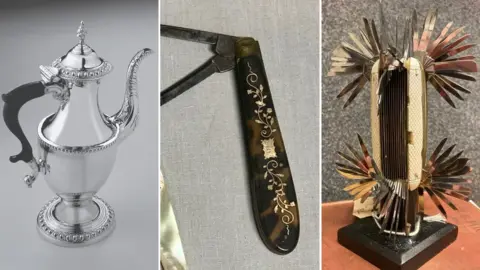 Kelham Island Museum/Taylors Eye Witness/Toolbank Collection A composite image of a stainless steel coffee pot, a folding knife and a large pen knife