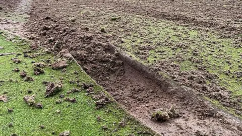 Thorndon Park Golf Club Tracks of a vehicle have been left in grass. The smooth grass has been ruined 