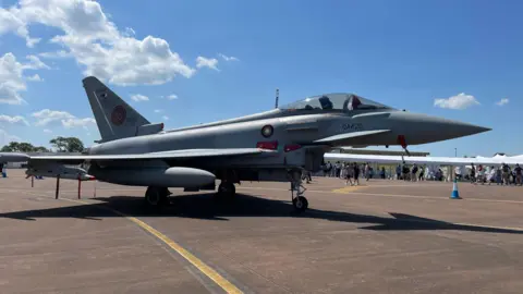 Typhoon FGR4 on the runway at RAF Fairford for the Royal International Air Tattoo on a sunny day