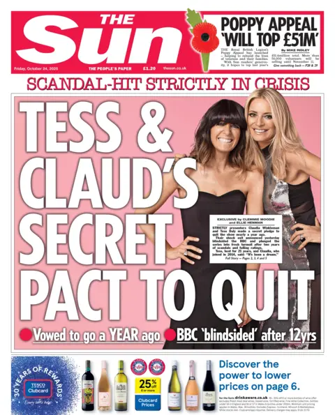 "Tess & Claud's secret pact to quit," the headline on the front page of the Sun reads.
