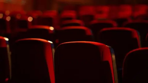 Getty Images Several rows of red armchairs photographed from behind in an empty theatre