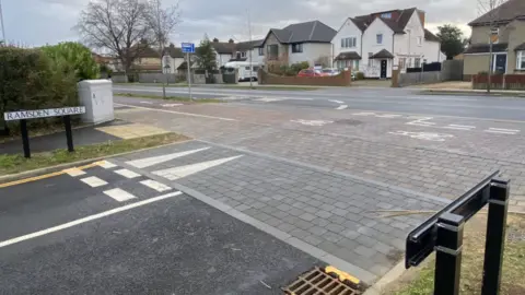 Phil Shepka/BBC Copenhagen crossing at Ramsden Square in Cambridge showing a newly configurated layout prioritising pedestrians and cyclists at the junction 