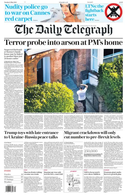  "Terror probe into arson at PM's home."