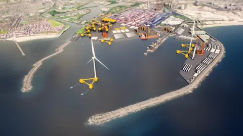 Associated British Ports CGI of what the dedicated hub for floating offshore wind will look like in Port Talbot