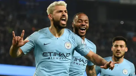 Sergio Aguero, Raheem Sterling and David Silva celebrate Man City's win over West Ham