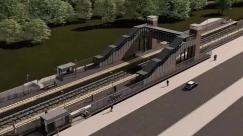 An artist's impression of a bridge over the railway tracks at the proposed new rail station at Wellington in Somerset