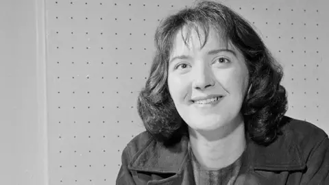 Black and white image of Shelagh Delaney when she appeared on Woman's Hour in 1961. She was in the studio as guest of the week on the show on Radio 4. 