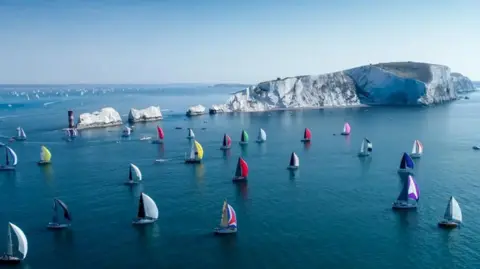 RTIR Fleet of sailing boats racing in the Round the Island Race off the Isle of Wight
