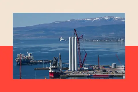 AFP via Getty Images Wind turbine production in Nigg on the Cromarty Firth on the north-east coast of Scotland 