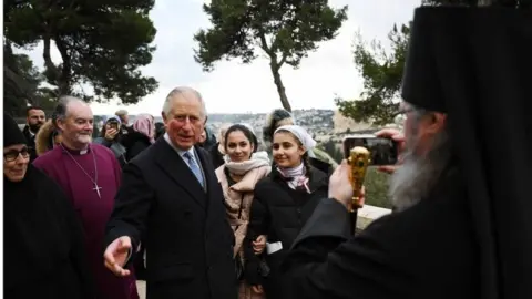 EPA Prince Charles arrives at the Church of Mary Magdalene, where his grandmother is buried