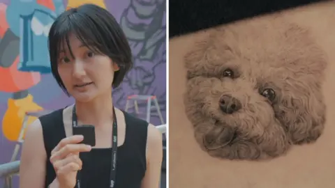 Leehyun Choi split image with dog tattoo