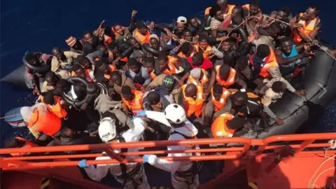 Spanish Maritime Rescue A sea rescue in June of migrants by Spain's maritime rescue